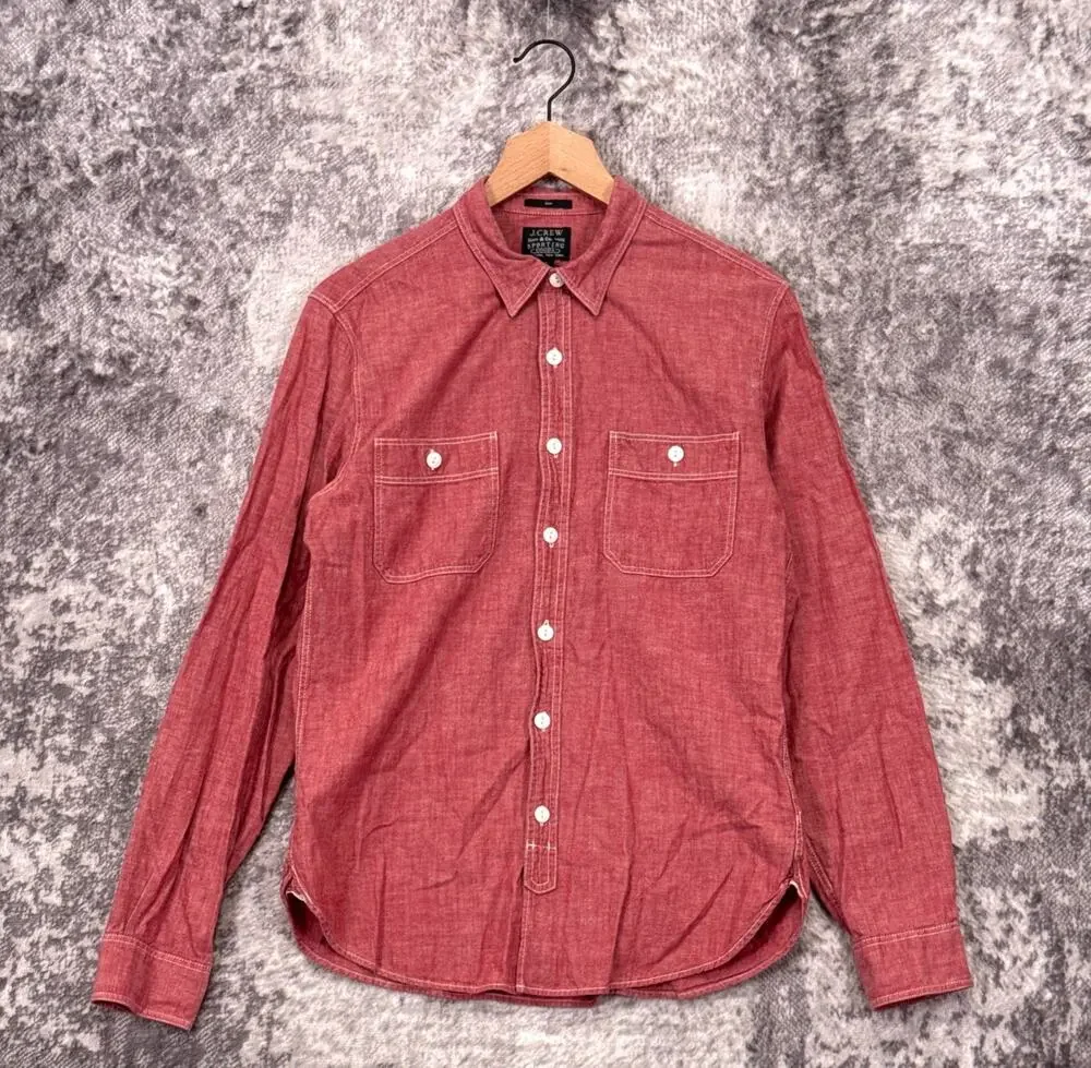 Vintage J Crew Work Shirt Medium Mens Selvedge Red Chambray